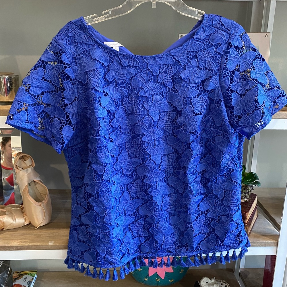 NWT Talbots periwinkle short sleeved lace shirt sz 8